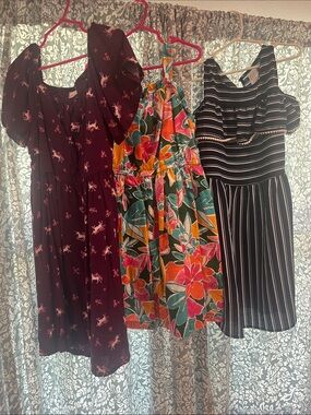 Tropical Halter Mini Dress in Green, Orange, Pink